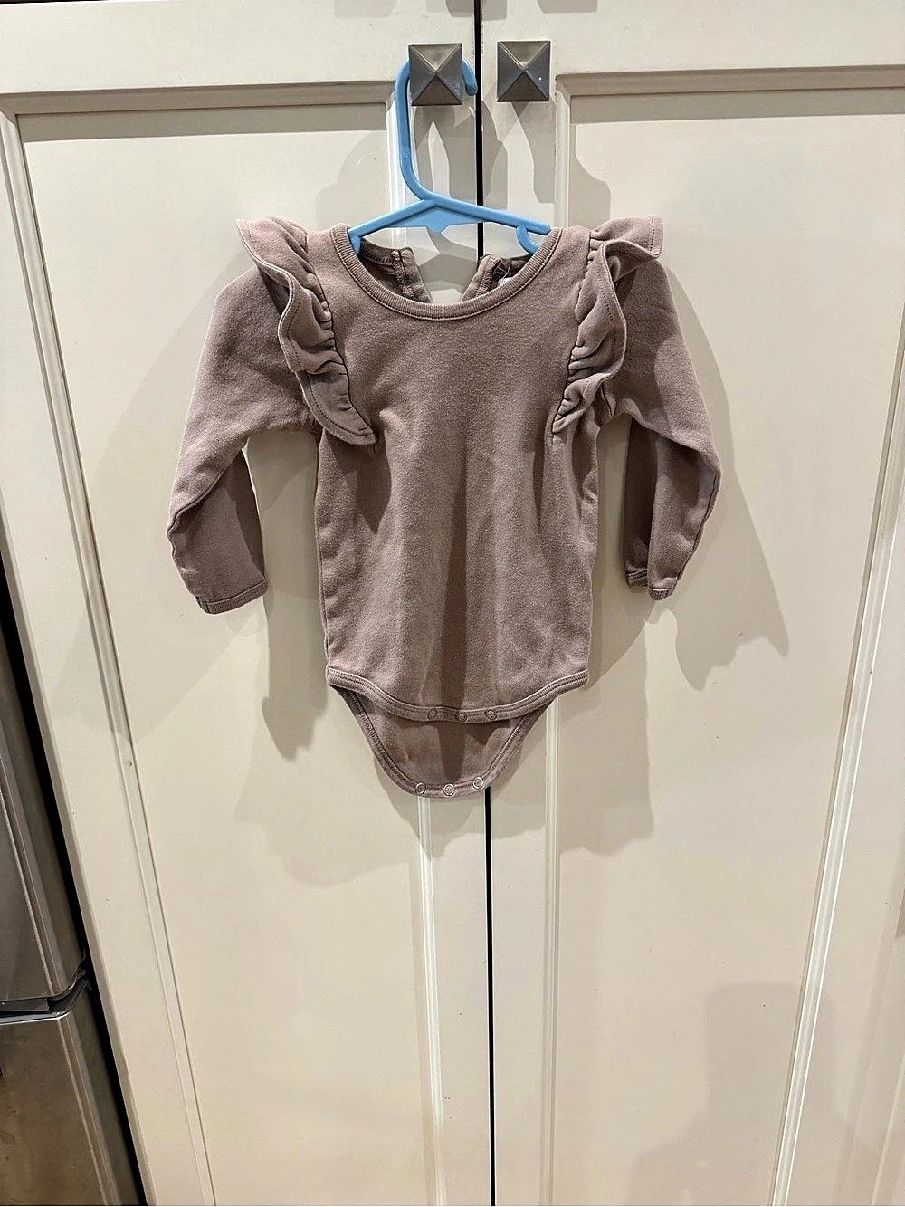 Jamie Kay 12m Baby Ruffle Long Sleeve Bodysuit in taupe